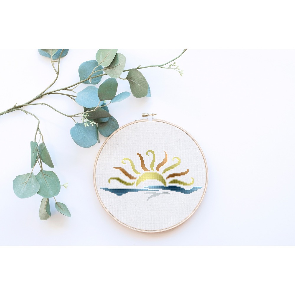 Sun Sunrise Sunset Ocean Silhouette Counted Cross Stitch Pattern Chart KIT - Picture 4 of 5
